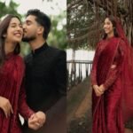 Harsha Pathu wears a minimalist wedding saree without gold, silver, or diamond jewellery during her wedding ceremony.