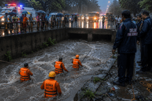 Delhi Youth Swept Away in Drain